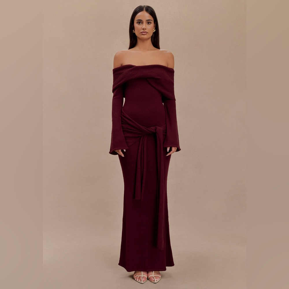 MESHKI Off the Shoulder Knit Burgundy Dress New with Tags